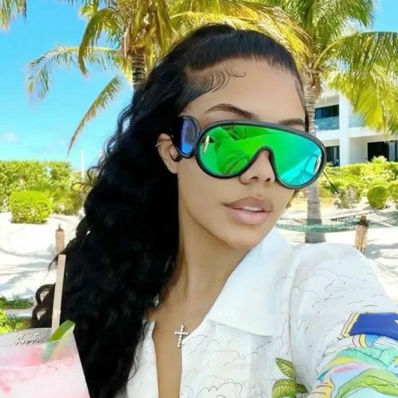 Y2K Vintage Brand Designer Oversized Pilot Sunglasses Women For Men Fashion Mirror Shades Trendy Punk One Piece Cool Sun Glasses